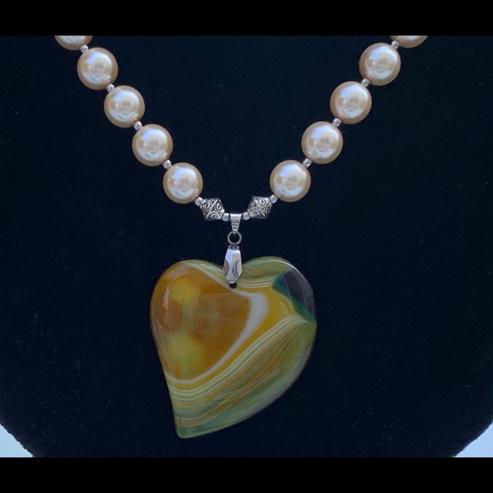 Yellow striped agate heart pendant